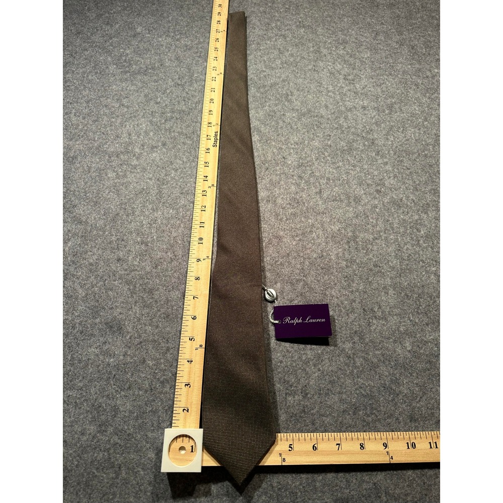 Ralph Lauren Purple Label Olive Brown Micro Check Silk Tie Made in Italy NEW